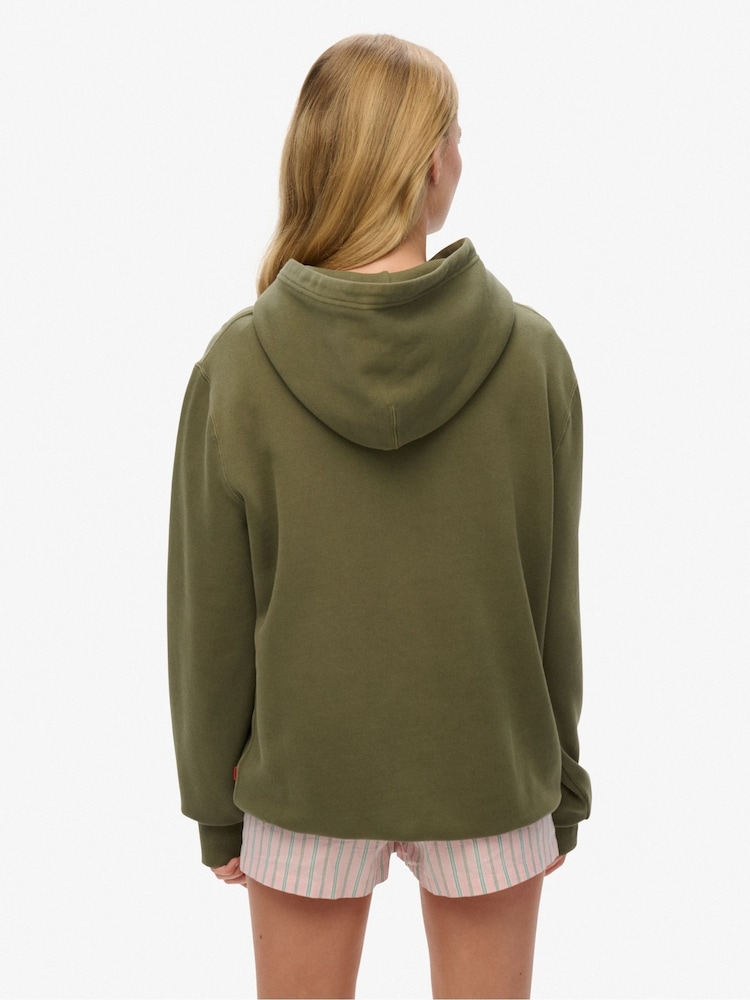 Superdry Green Oversized 100% Cotton Micro Logo Hoodie - Image 2 of 6