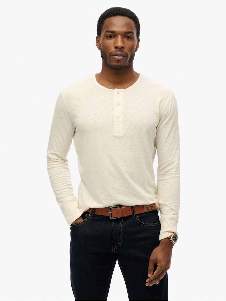 Superdry White The Merchant Store Grandad Lightweight 100% Cottton Top - Image 1 of 6