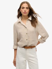Superdry Nude Boyfriend Casual Linen Shirt - Image 1 of 6