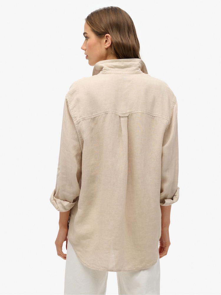 Superdry Nude Boyfriend Casual Linen Shirt - Image 2 of 6