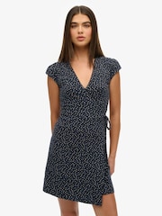 Superdry Blue Athletic Essentials Wrap 100% Cotton Dress - Image 1 of 6