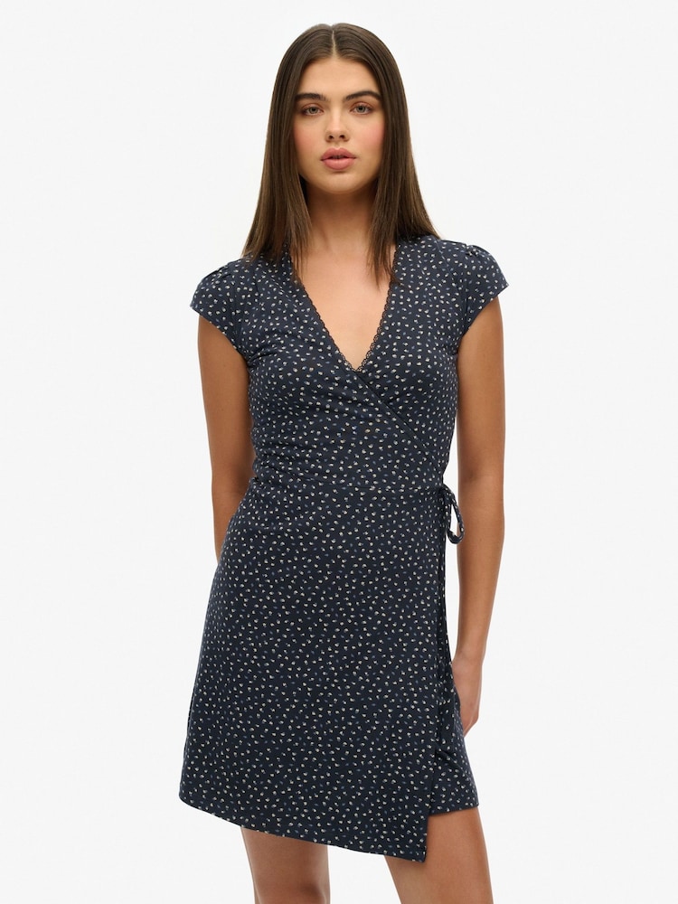 Superdry Blue Athletic Essentials Wrap 100% Cotton Dress - Image 1 of 6