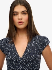 Superdry Blue Athletic Essentials Wrap 100% Cotton Dress - Image 4 of 6