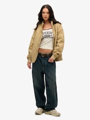 Superdry Natural Oversized 100% Cotton Nylon Harrington Jacket - Image 2 of 8