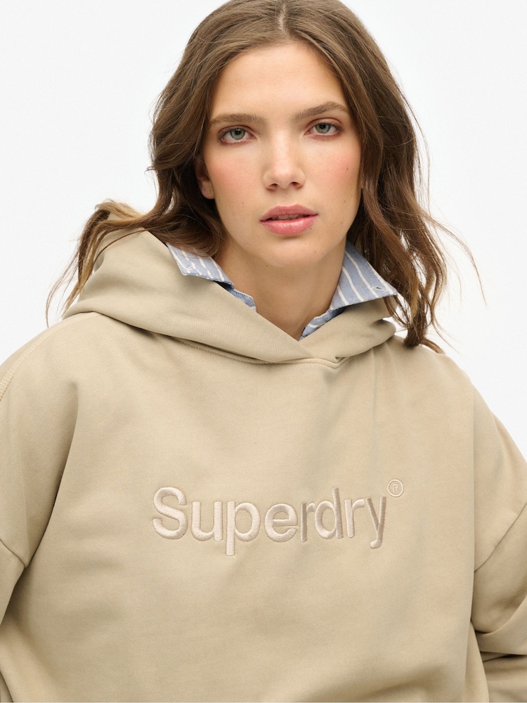Superdry Nude Embroidered Core Logo Relaxed 100% Cottton Hoodie - Image 3 of 7