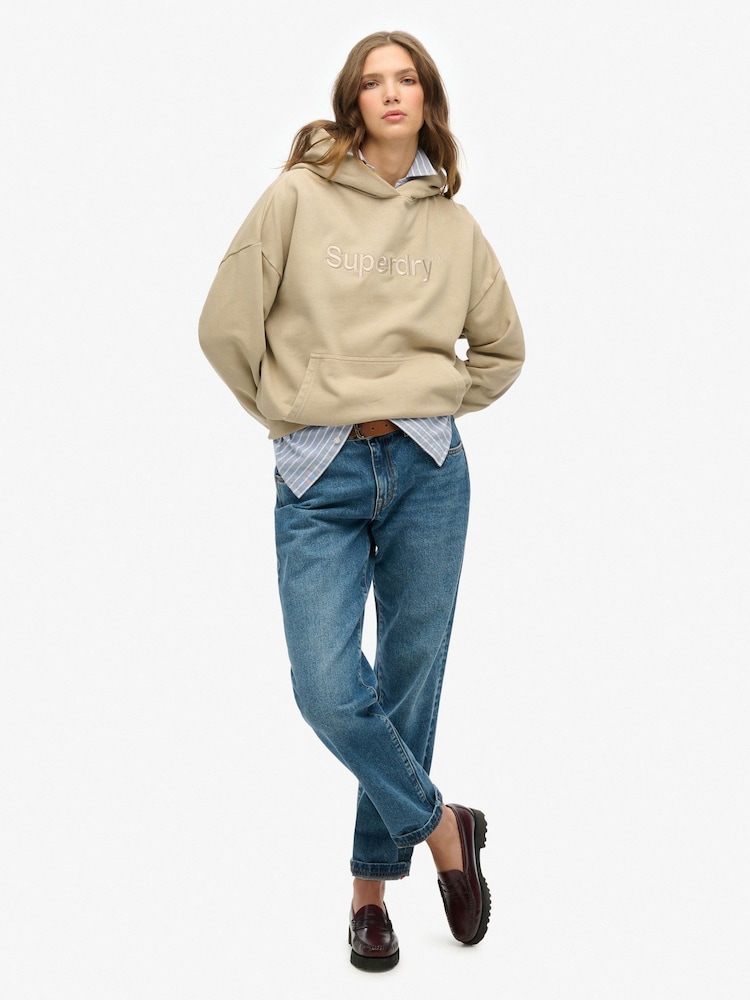 Superdry Nude Embroidered Core Logo Relaxed 100% Cottton Hoodie - Image 6 of 7