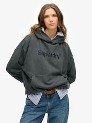 Superdry Grey Embroidered Core Logo Relaxed 100% Cottton Hoodie - Image 1 of 6