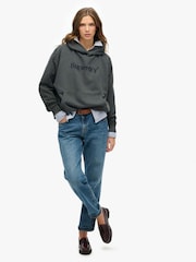 Superdry Grey Embroidered Core Logo Relaxed 100% Cottton Hoodie - Image 3 of 6
