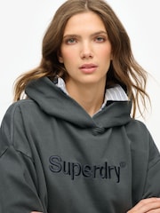 Superdry Grey Embroidered Core Logo Relaxed 100% Cottton Hoodie - Image 4 of 6