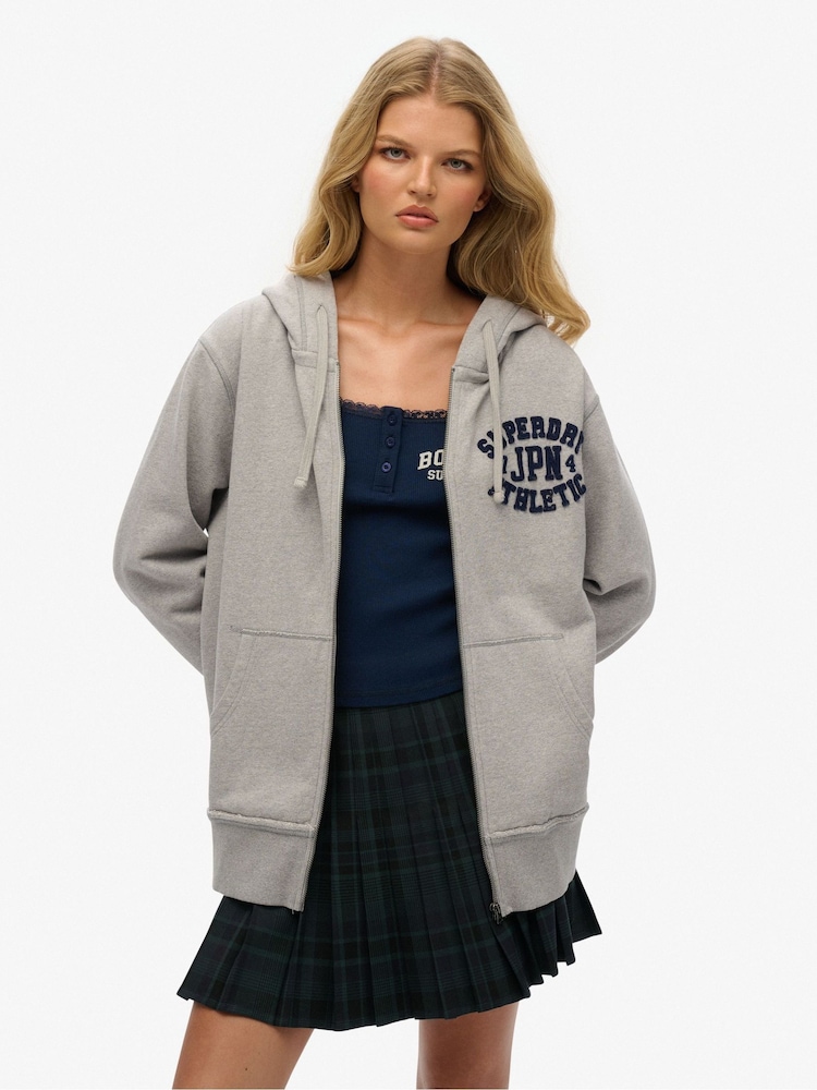 Superdry Grey Oversized Vintage Athletic Zip 100% Cottton Hoodie - Image 1 of 7