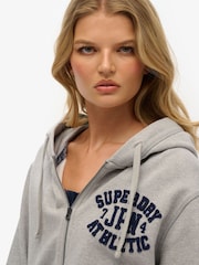 Superdry Grey Oversized Vintage Athletic Zip 100% Cottton Hoodie - Image 4 of 7