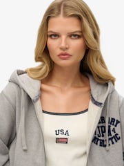 Superdry Grey Oversized Vintage Athletic Zip 100% Cottton Hoodie - Image 5 of 7