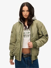 Superdry Green Oversized 100% Cotton Military MA1 Bomber Jacket - Image 1 of 6