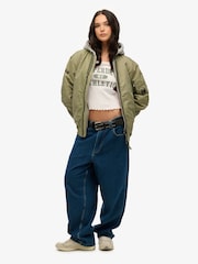 Superdry Green Oversized 100% Cotton Military MA1 Bomber Jacket - Image 3 of 6