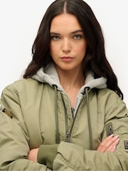 Superdry Green Oversized 100% Cotton Military MA1 Bomber Jacket - Image 4 of 6