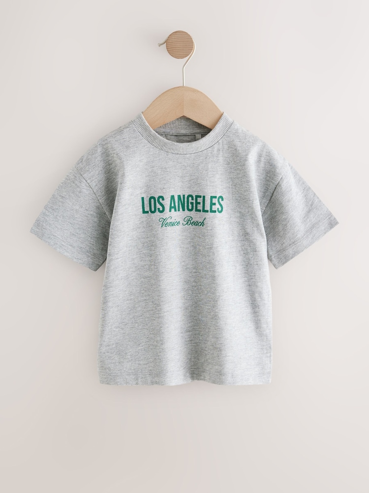 Grey Los Angeles 100% Cotton Short Sleeve Back Print T-Shirt (3mths-7yrs) - Image 1 of 4