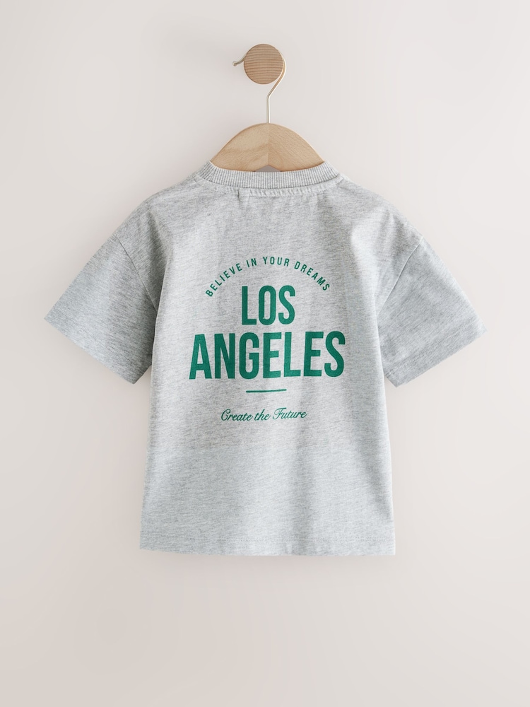 Grey Los Angeles 100% Cotton Short Sleeve Back Print T-Shirt (3mths-7yrs) - Image 2 of 4