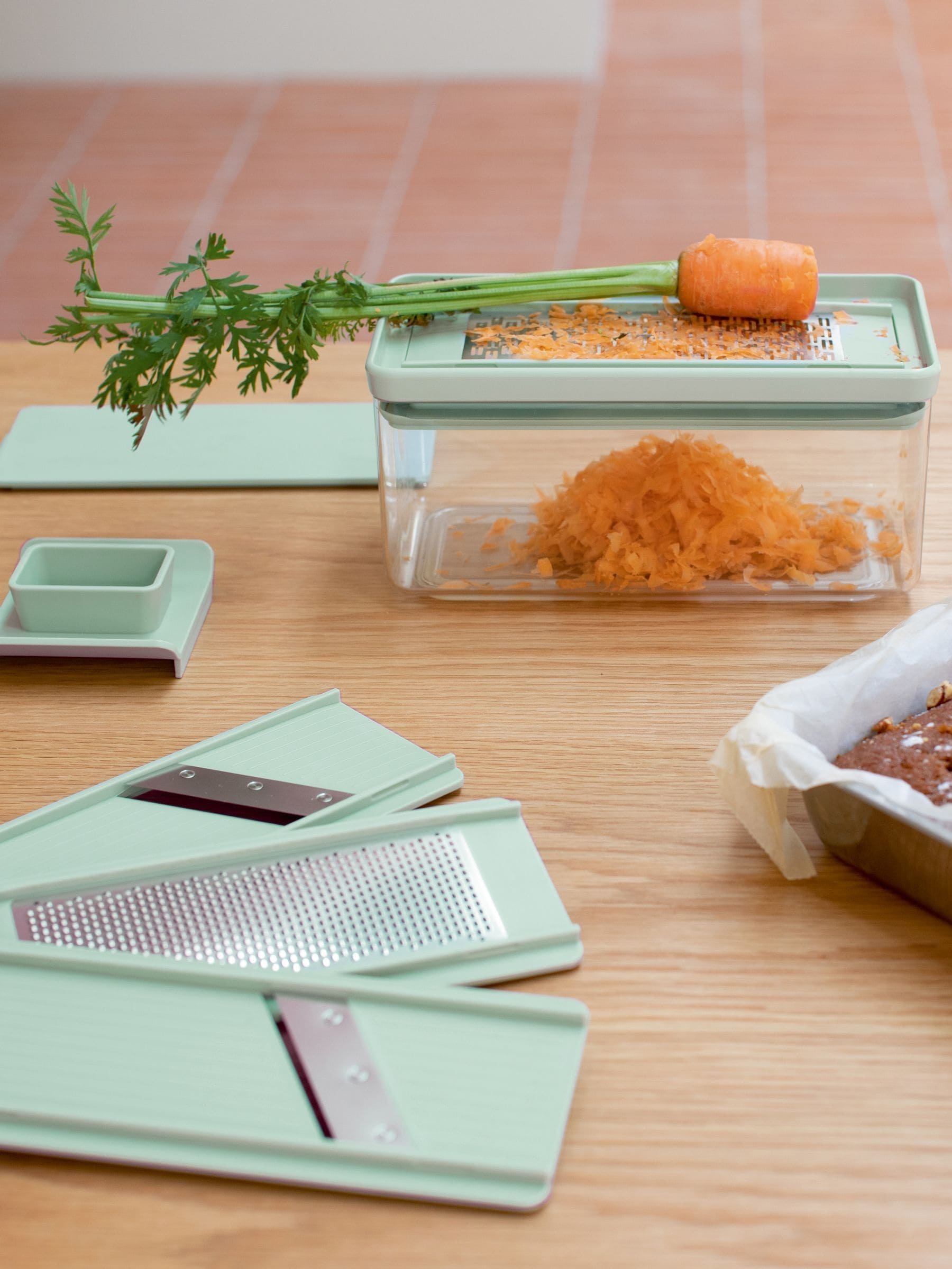 Brabantia Tasty+ Slicer and Grater Set | Vegetable Slicer with Two Graters & Storage Box | Non-Slip Base & Dishwasher Safe Design | 100% Recyclable Tritan Plastic | Jade Green - Image 4