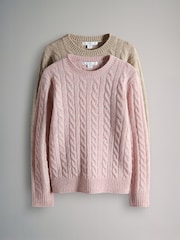 The Set Pink/Brown 2 Pack Cable Knit Jumpers - Image 2 of 10