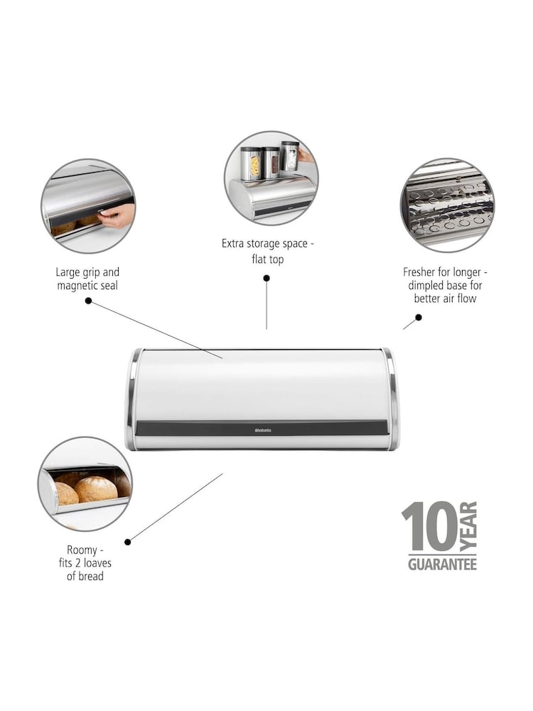 Brabantia White Roll Top Bread Bin - Image 2 of 6