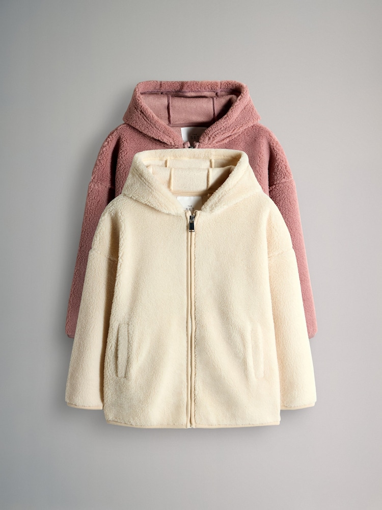 The Set Pink/Cream 2 Pack Borg Fleece Zip Through Hoodies - Image 2 of 10 The Set Pink/Cream 2 Pack Borg Fleece Zip Through Hoodies - Image 2 of 10