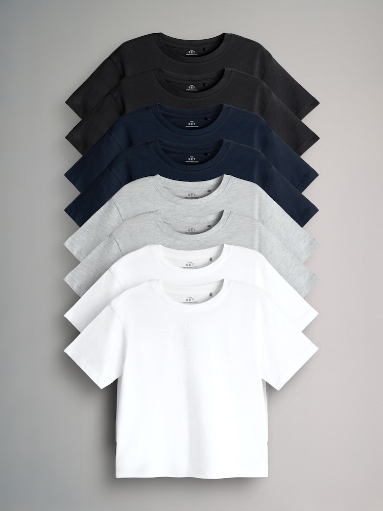 The Set Black/Navy 8 Pack Short Sleeve Skater T-Shirts - Image 1 of 11 The Set Black/Navy 8 Pack Short Sleeve Skater T-Shirts - Image 1 of 11