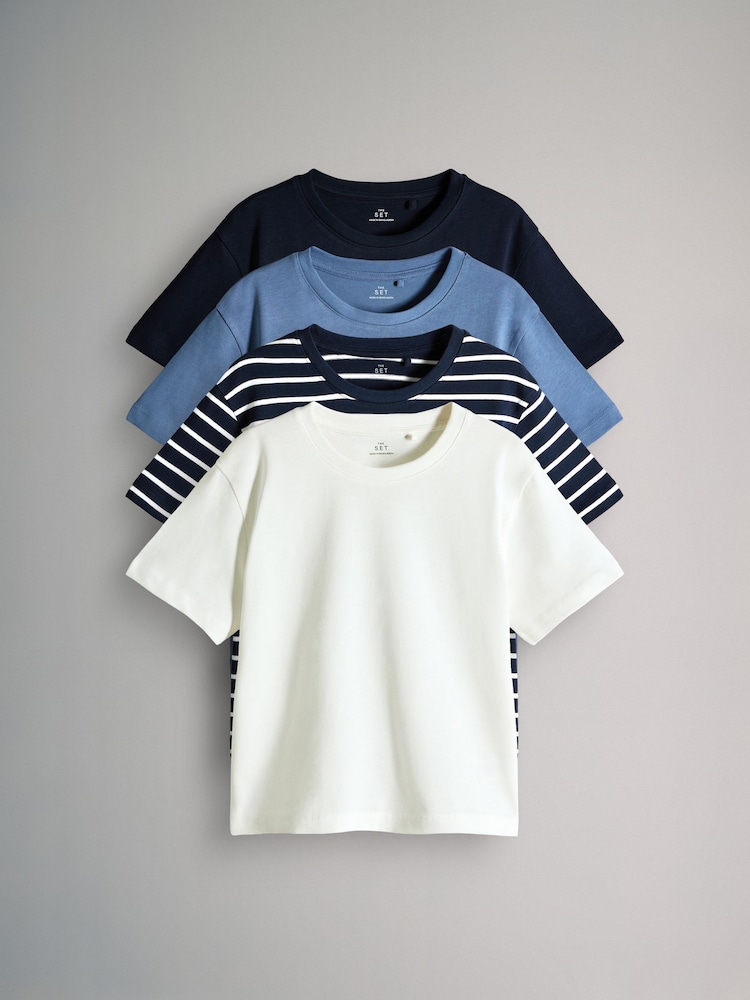The Set Navy/Stripe/Light Blue/Cream 4 Pack Heavyweight Skater T-Shirts - Image 1 of 7