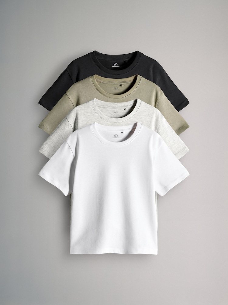 The Set Black/Grey Marl/Light Khaki/White 4 Pack Heavyweight Skater T-Shirts - Image 2 of 12 The Set Black/Grey Marl/Light Khaki/White 4 Pack Heavyweight Skater T-Shirts - Image 2 of 12