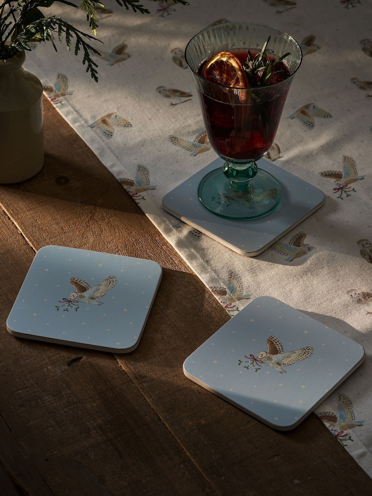Sophie Allport Set of 4 Pale Blue Snowy Owls Coasters - Image 1 of 3 Sophie Allport Set of 4 Pale Blue Snowy Owls Coasters - Image 1 of 3