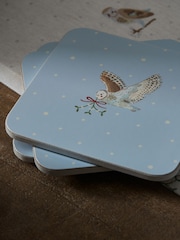 Sophie Allport Set of 4 Pale Blue Snowy Owls Coasters - Image 2 of 3