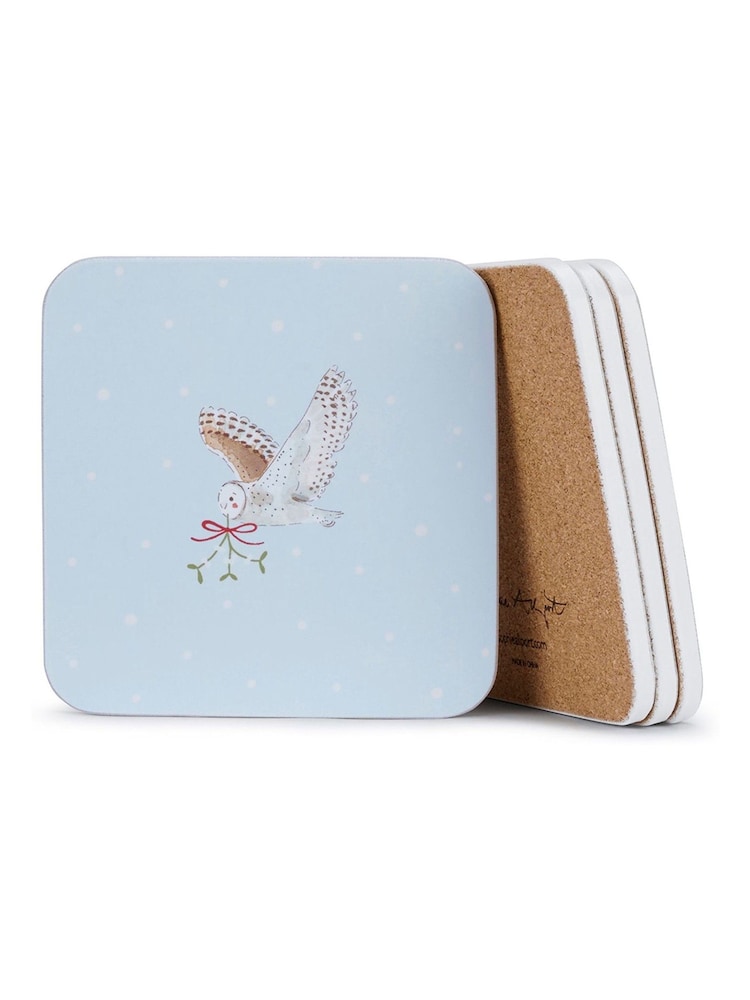 Sophie Allport Set of 4 Pale Blue Snowy Owls Coasters - Image 3 of 3