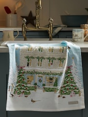 Sophie Allport Pale Blue Christmas House Tea Towel - Image 1 of 3