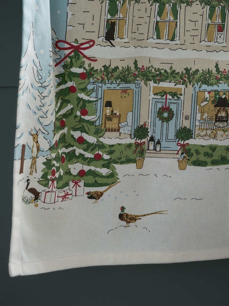 Sophie Allport Pale Blue Christmas House Tea Towel - Image 2 of 3