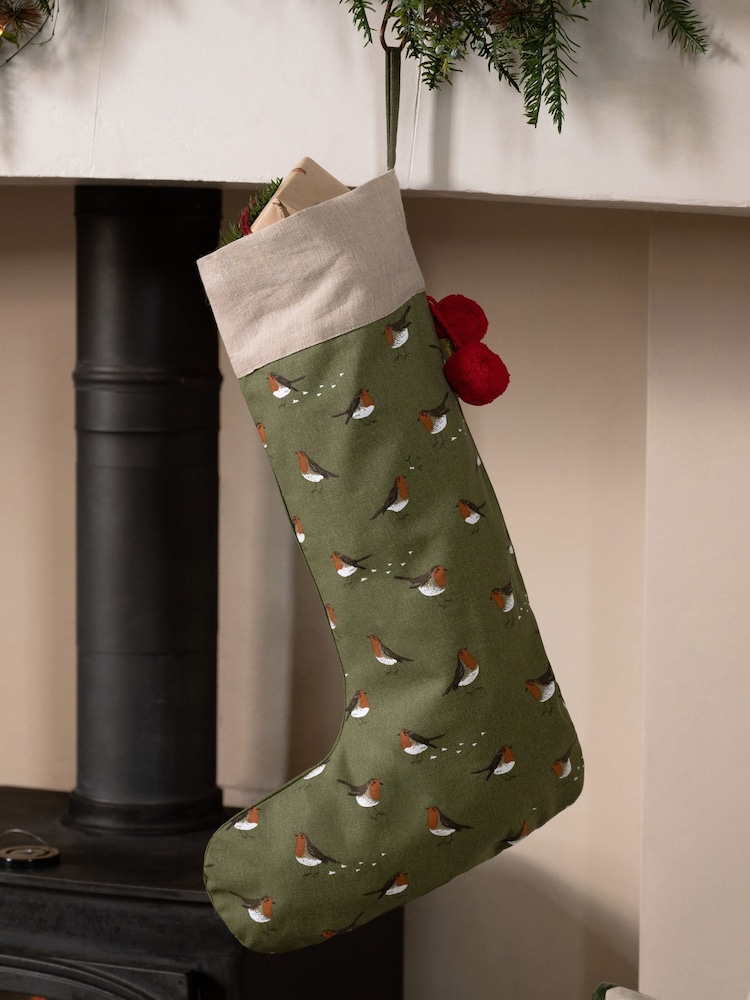 Sophie Allport Forest Green Robin Christmas Stockings - Image 1 of 2