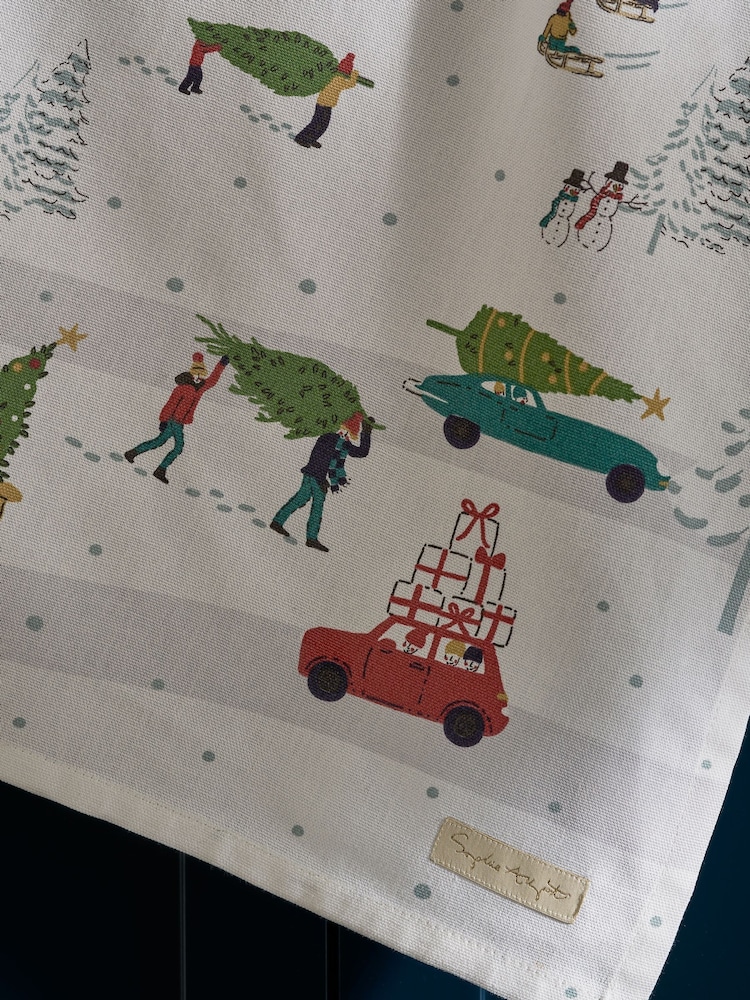 Sophie Allport Off White Home for Christmas Scene Tea Towel - Image 2 of 3