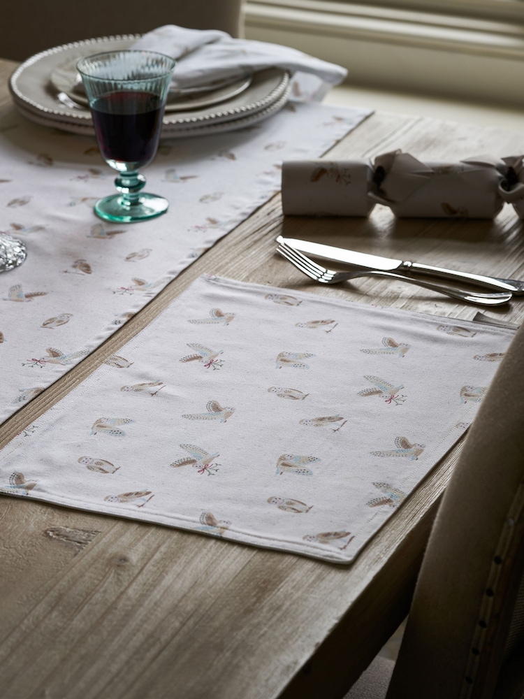 Sophie Allport Set of 2 Off White Snowy Owls Washable Placemats - Image 1 of 3 Sophie Allport Set of 2 Off White Snowy Owls Washable Placemats - Image 1 of 3