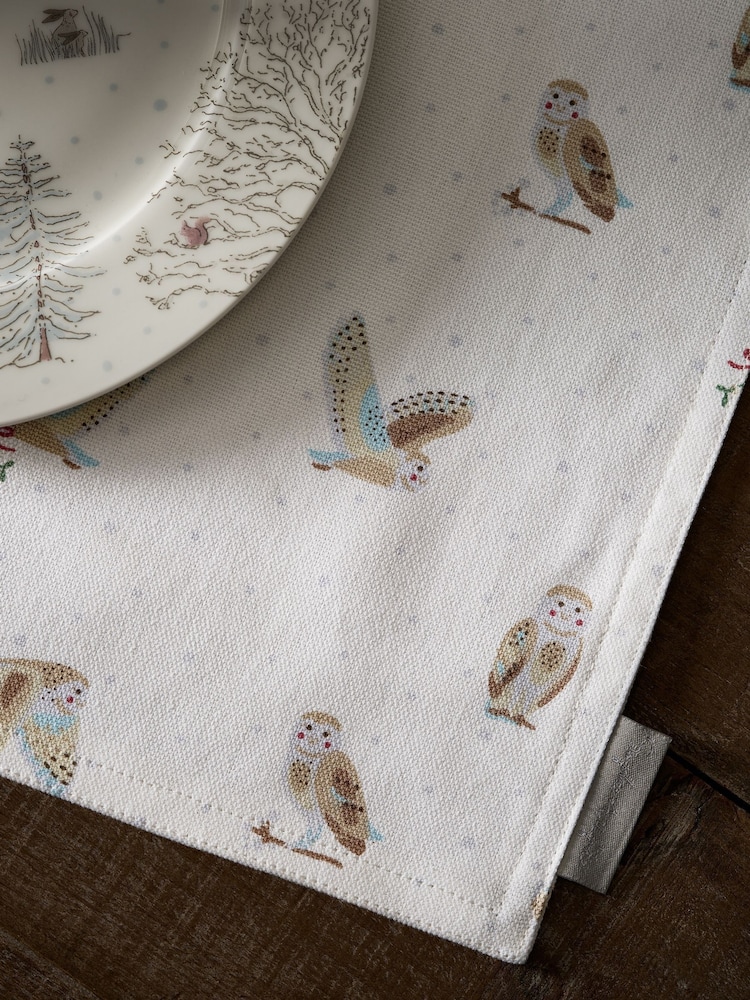 Sophie Allport Set of 2 Off White Snowy Owls Washable Placemats - Image 2 of 3 Sophie Allport Set of 2 Off White Snowy Owls Washable Placemats - Image 2 of 3