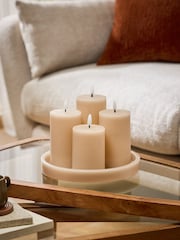 Set of 4 Natural Ribbed Pillar Candles With Tray - Image 2 of 4