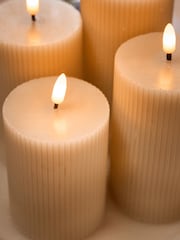 Set of 4 Natural Ribbed Pillar Candles With Tray - Image 3 of 4