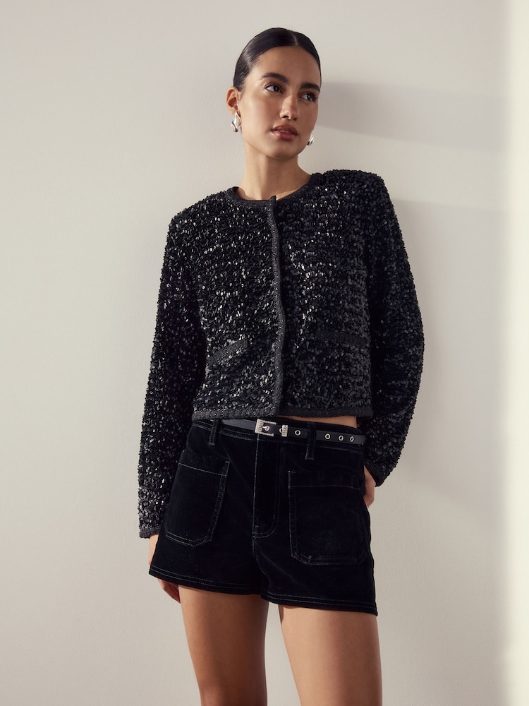 Black Sparkle Buckle Satin Skinny Belt - Image 1 of 7