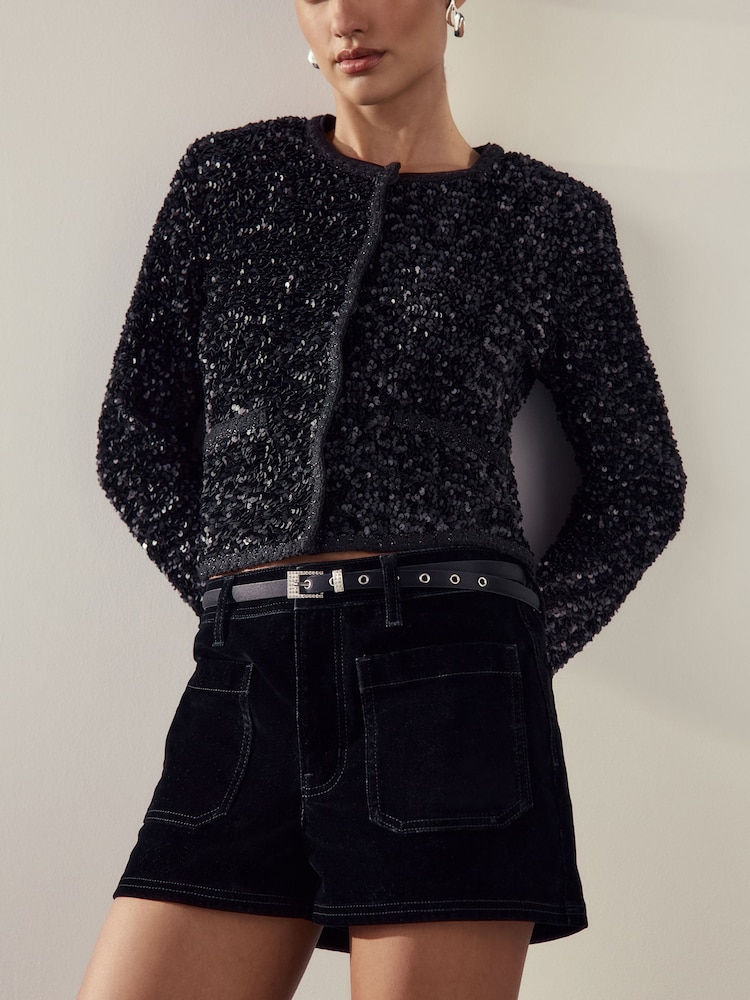 Black Sparkle Buckle Satin Skinny Belt - Image 2 of 7