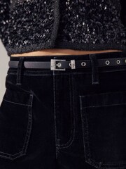 Black Sparkle Buckle Satin Skinny Belt - Image 4 of 7