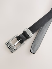 Black Sparkle Buckle Satin Skinny Belt - Image 5 of 7