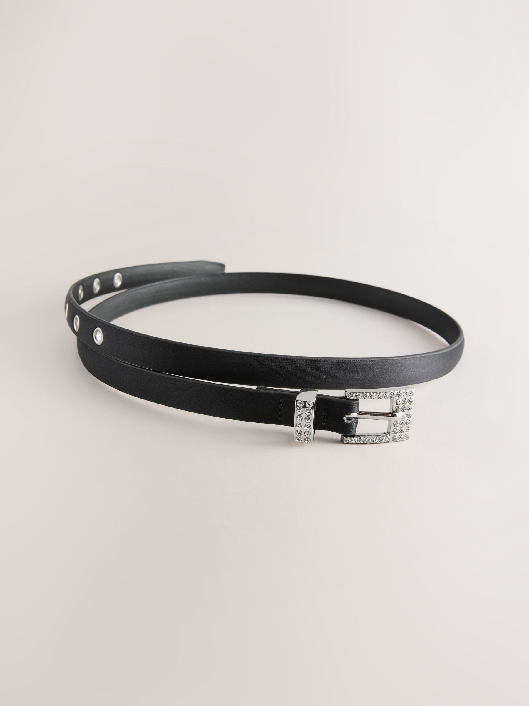 Buy Black Sparkle Buckle Satin Skinny Belt from the Next UK online