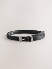 Black Sparkle Buckle Satin Skinny Belt - Image 7 of 7