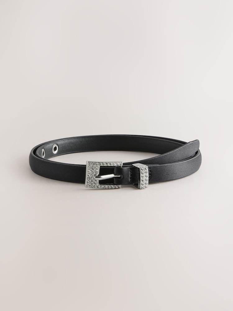 Black Sparkle Buckle Satin Skinny Belt - Image 7 of 7