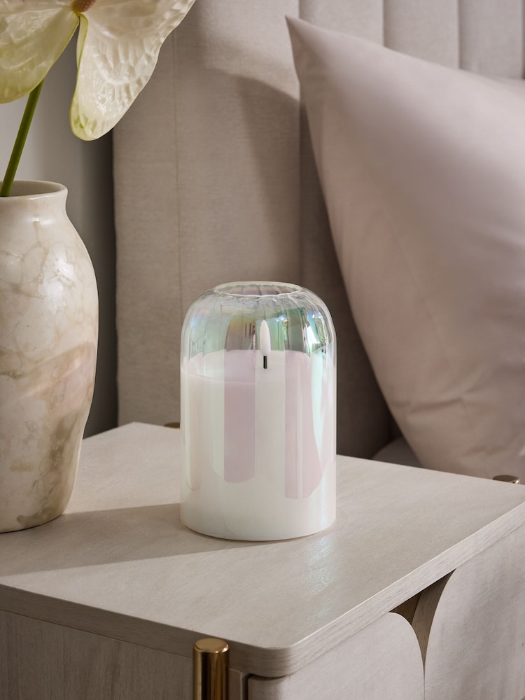 Iridescent Glass Ribbed LED 1 Wick Unscented Pillar Candle - Image 2 of 4