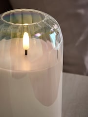 Iridescent Glass Ribbed LED 1 Wick Unscented Pillar Candle - Image 3 of 4
