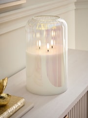 Iridescent Glass Ribbed LED 3 Wick Unscented Pillar Candle - Image 1 of 4