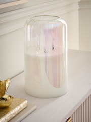 Iridescent Glass Ribbed LED 3 Wick Unscented Pillar Candle - Image 2 of 4